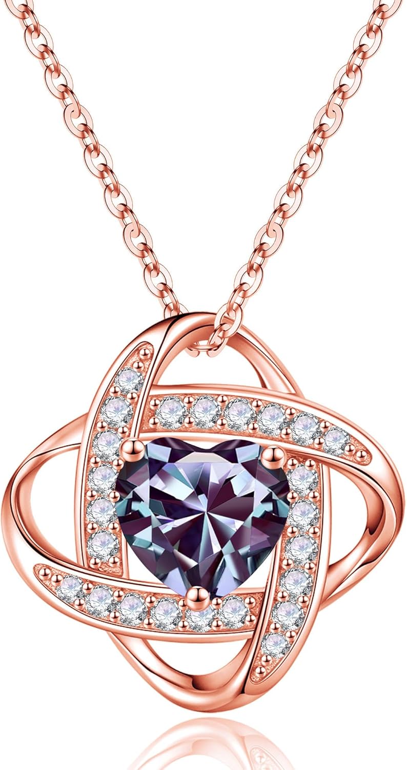 Iefil 925 Sterling Silver Love Knot Birthstone Necklace Gift