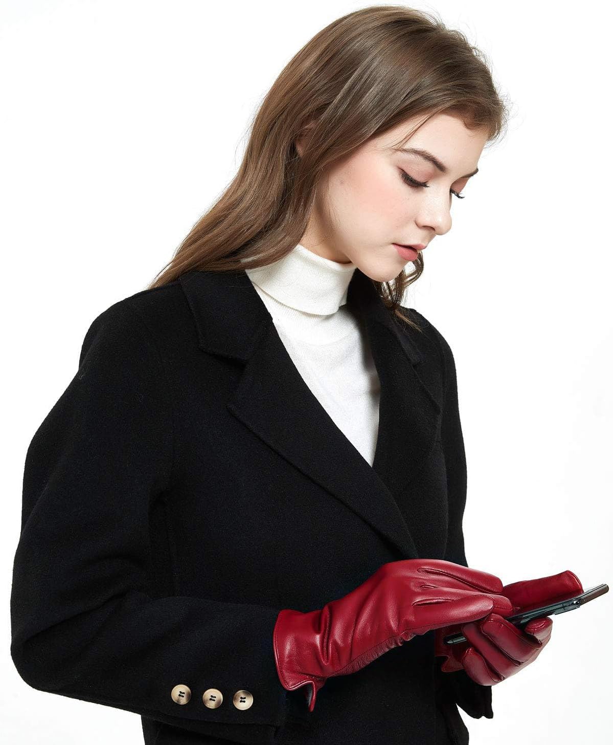 ZLUXURQ Cashmere Lined Leather Winter Gloves