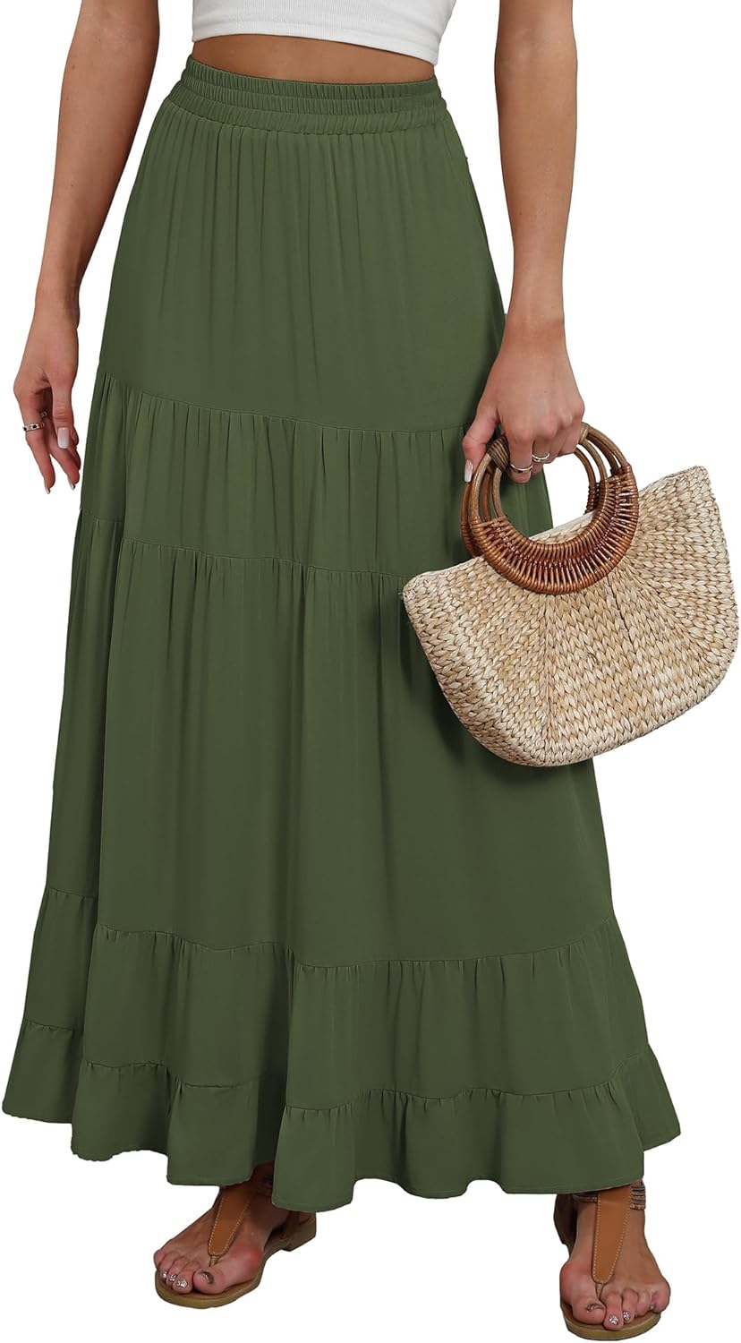 ANRABESS Womens Maxi Skirt High Waist A-line Flowy Pleated