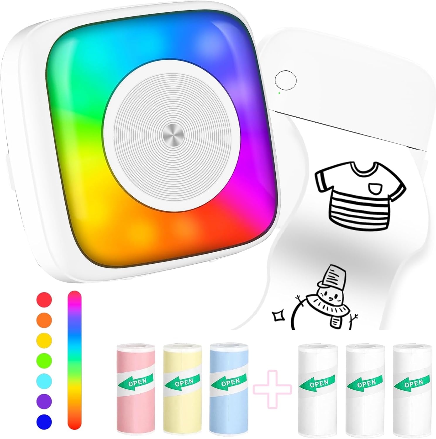 Mini Sticker Printer: 7 Lighting Modes, 6 Paper Rolls - Create Anywhere!
