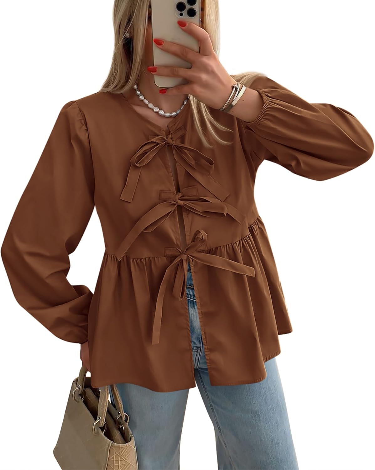 PRETTYGARDEN Women's Trendy Babydoll Peplum Blouse Shirt