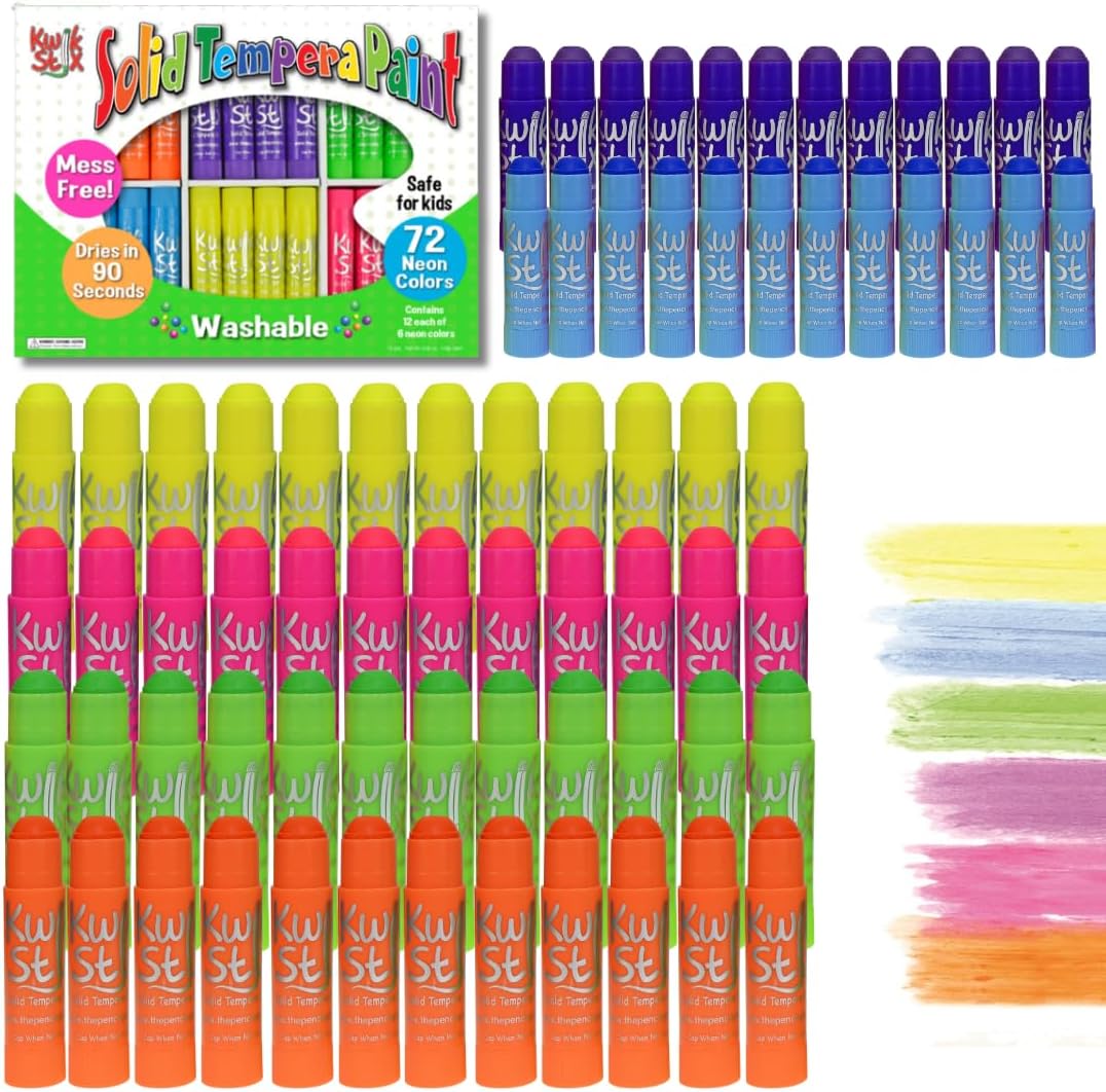 Kwik Stix Solid Tempera Paints Set of 72 in Neon Colors