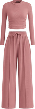 PRETTYGARDEN Women's 2 Piece Set - Comfortable Crop Top and Wide