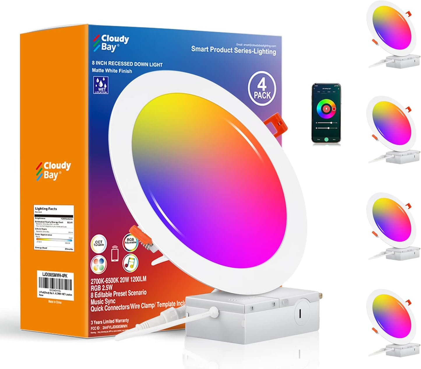 Smart WiFi LED Recessed Lights for Home Automation by CLOUDY BAY