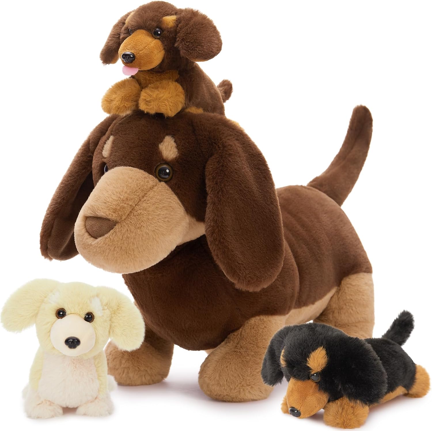 Tezituor Dachshund Dog Stuffed Animal with 3 Babies for Kids