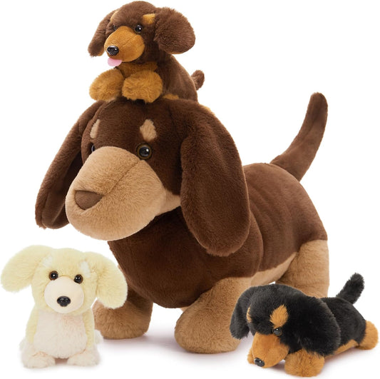 Tezituor Dachshund Dog Stuffed Animal with 3 Babies for Kids