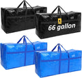 66 Gallon Foldable Moving Bags 4-Pack - Waterproof Zipper Totes