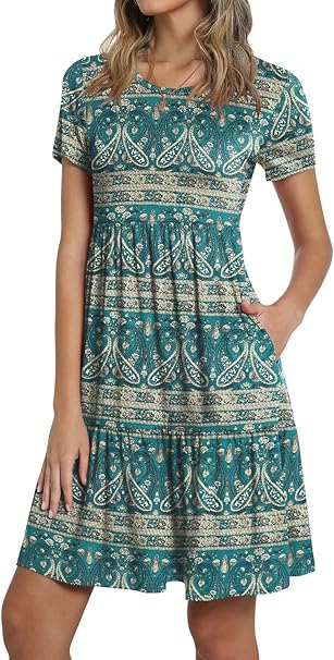 TAOHUADAO Women's Casual Ruffle Swing Dress with Pockets