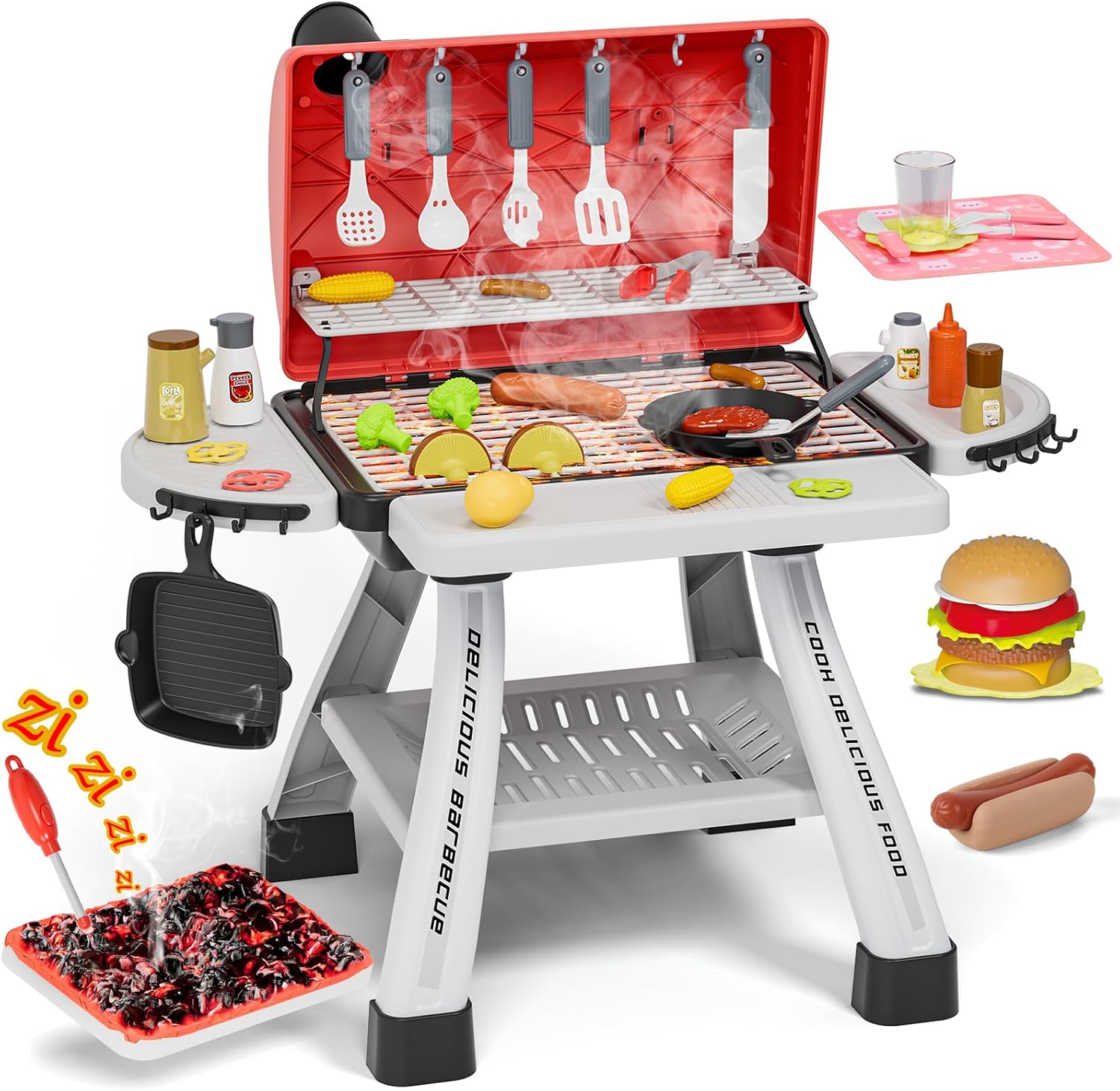 Interactive Smoke & Sound Kids BBQ Grill Playset by Maysida