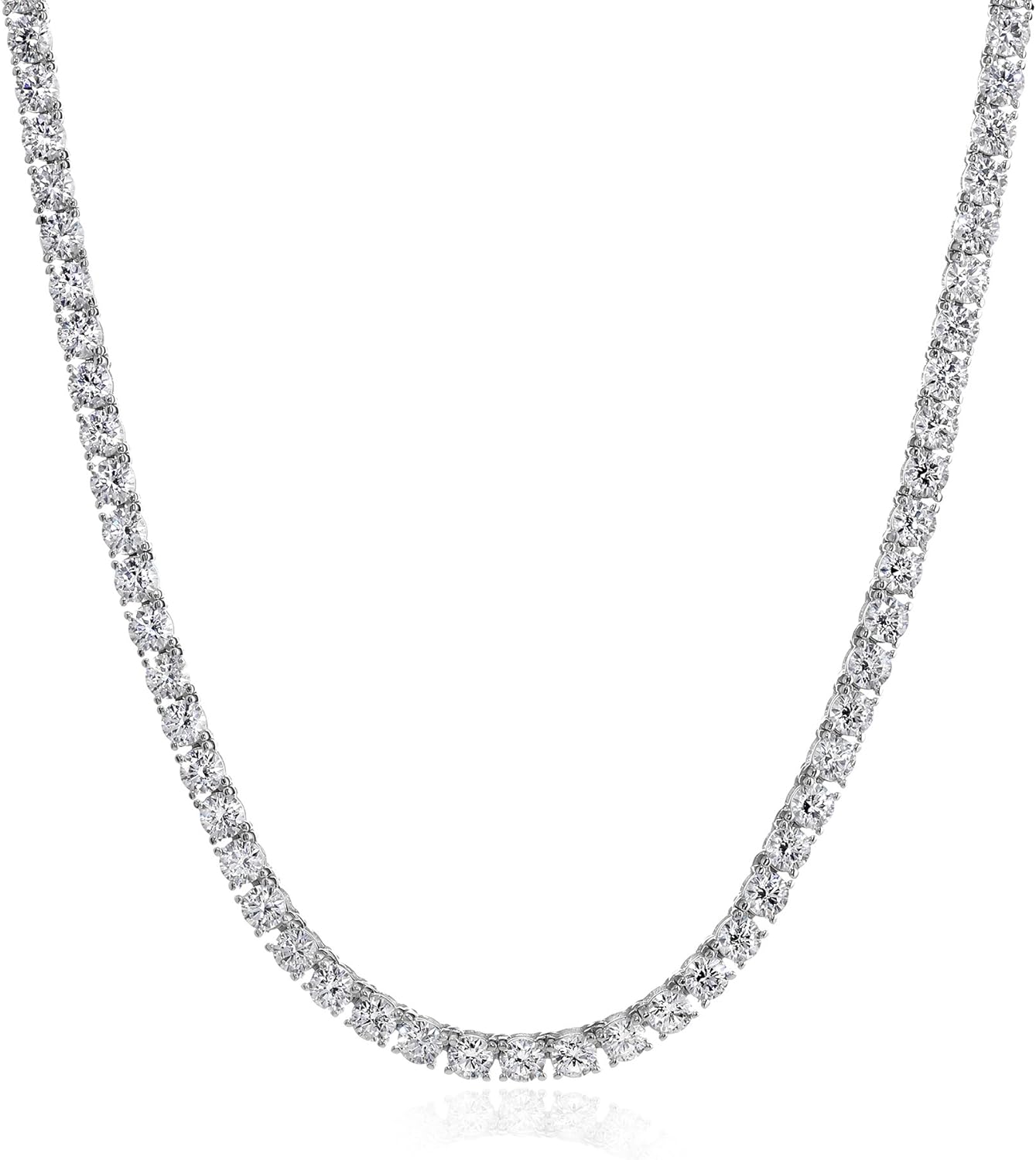 Sterling Silver Tennis Necklace with Round Cut Cubic Zirconia