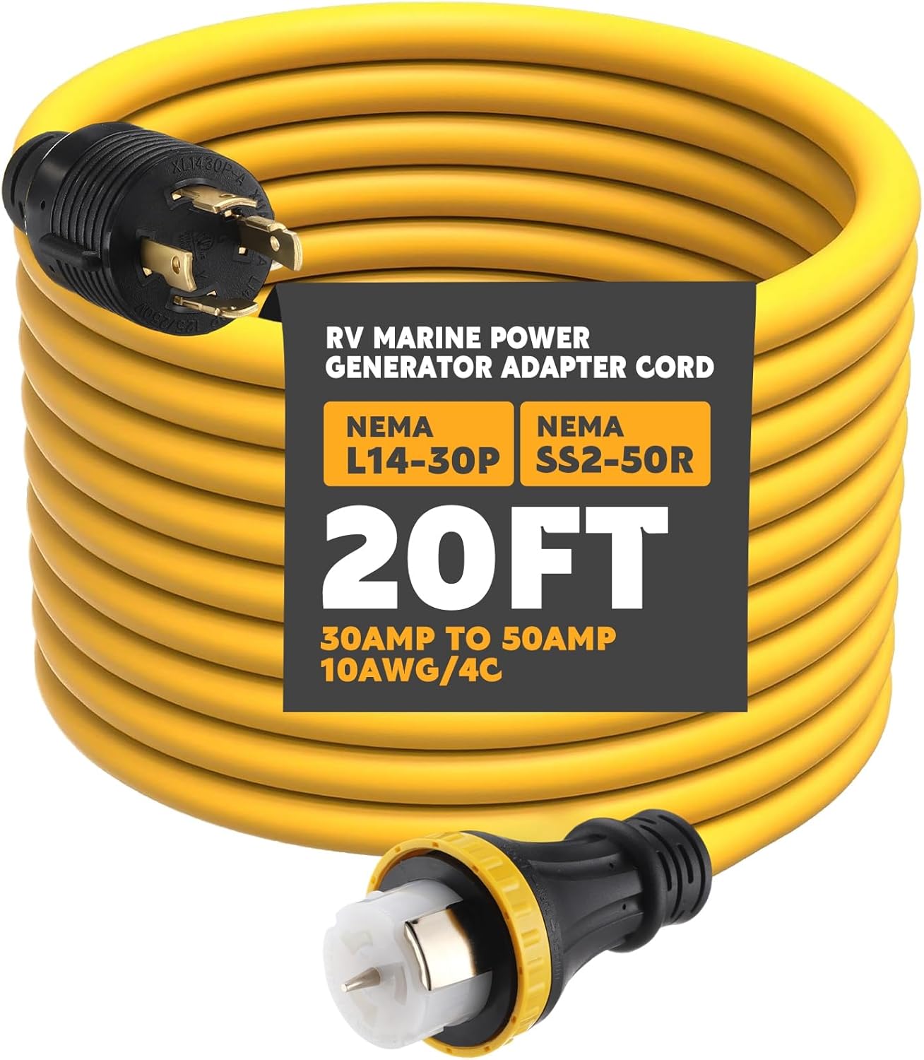 20FT NEMA L14-30P to SS2-50R Adapter Cord for RV and Marine Use