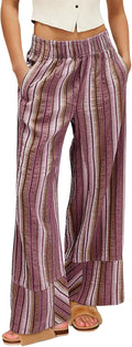 Wide Leg Palazzo Pants High Waisted Striped Lounge Pants - Flowy