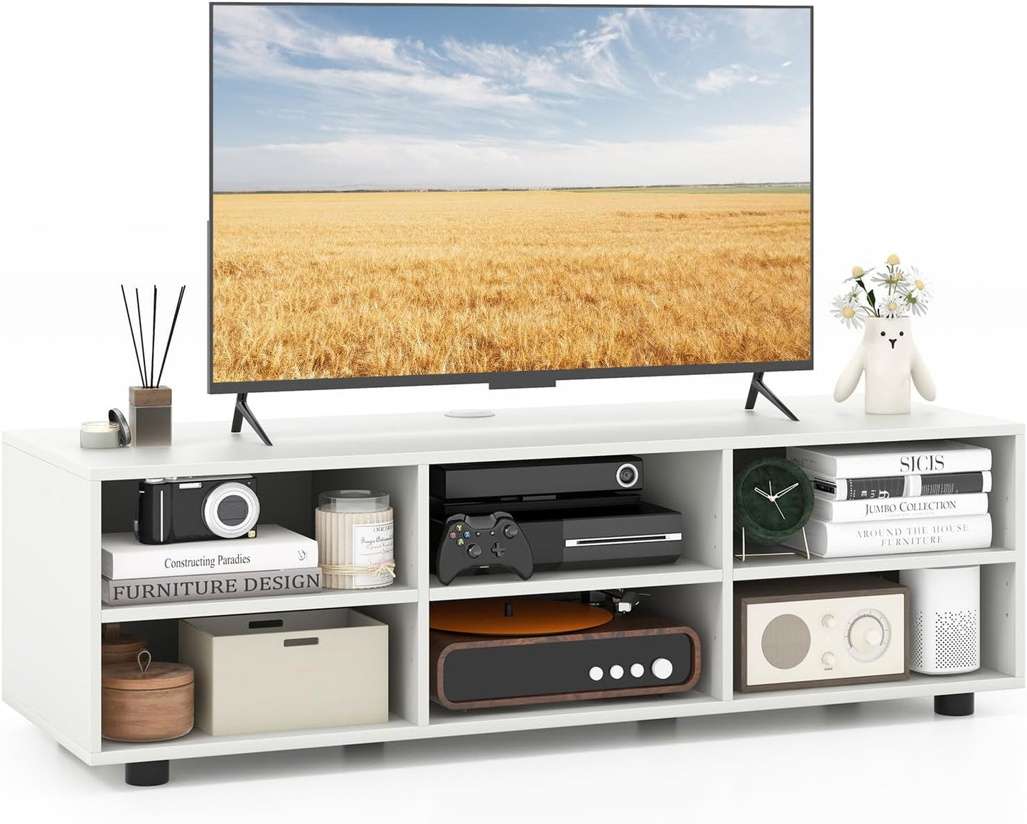 Tangkula White TV Stand: Customize Your Storage!