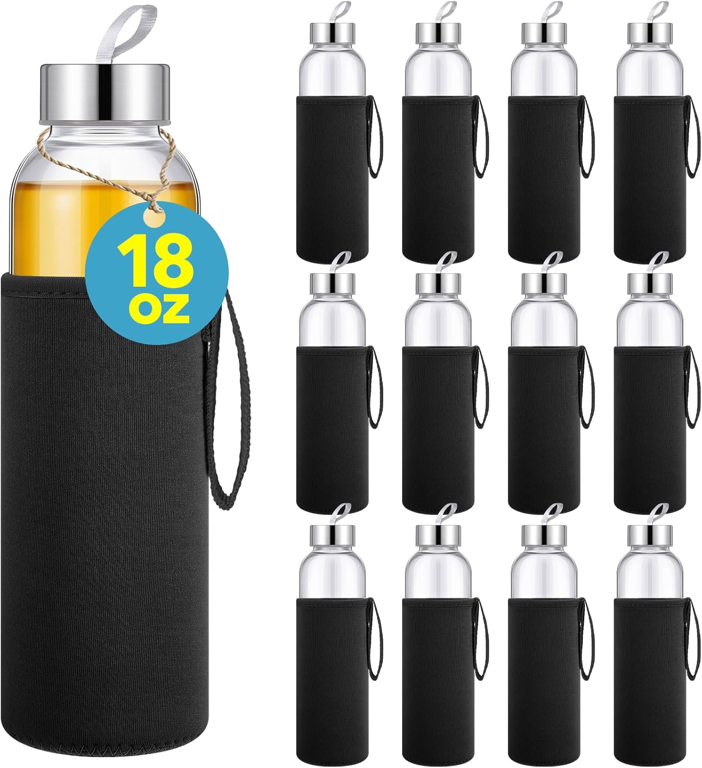 Vesici 12 Set 18 oz Clear Glass Water Bottles for Juicing
