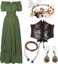 Renaissance Medieval Costume Dress 5-Piece Set - Complete Fairy Look