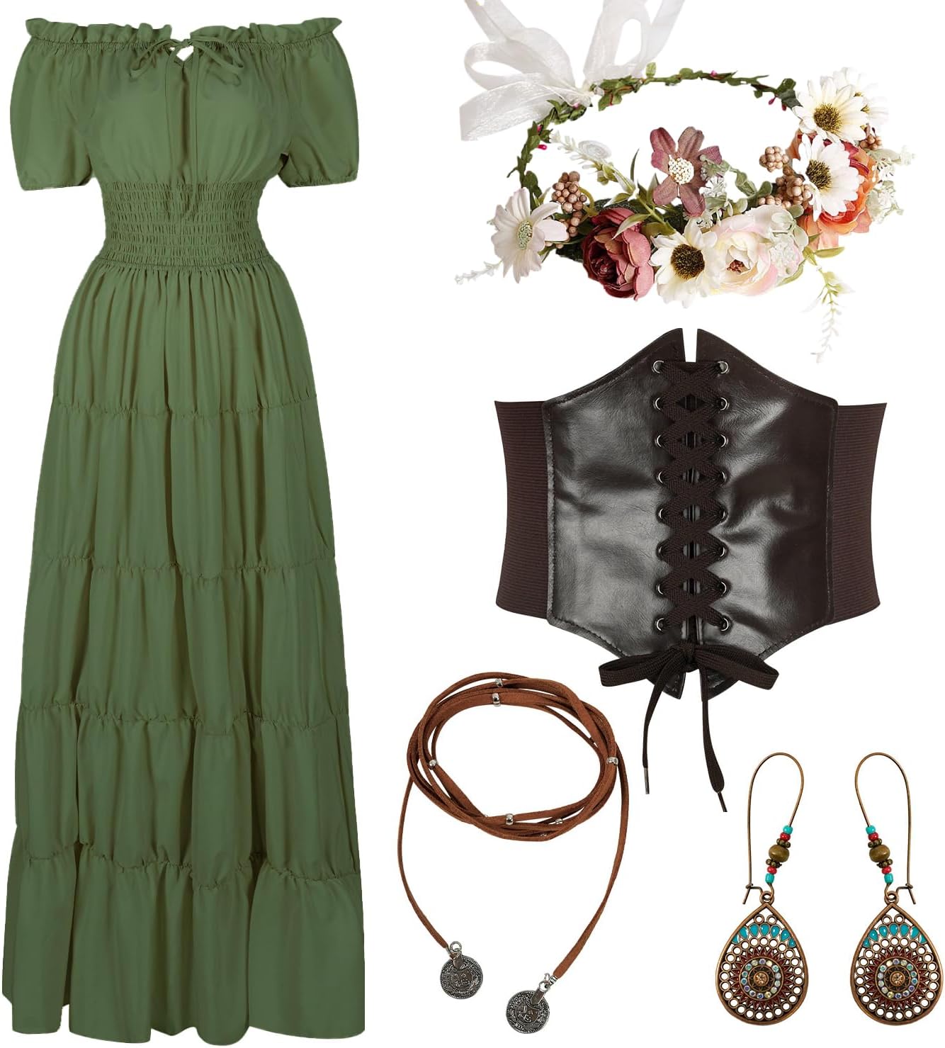 5 Pcs Renaissance Medieval Costume Dress for Women and Girls