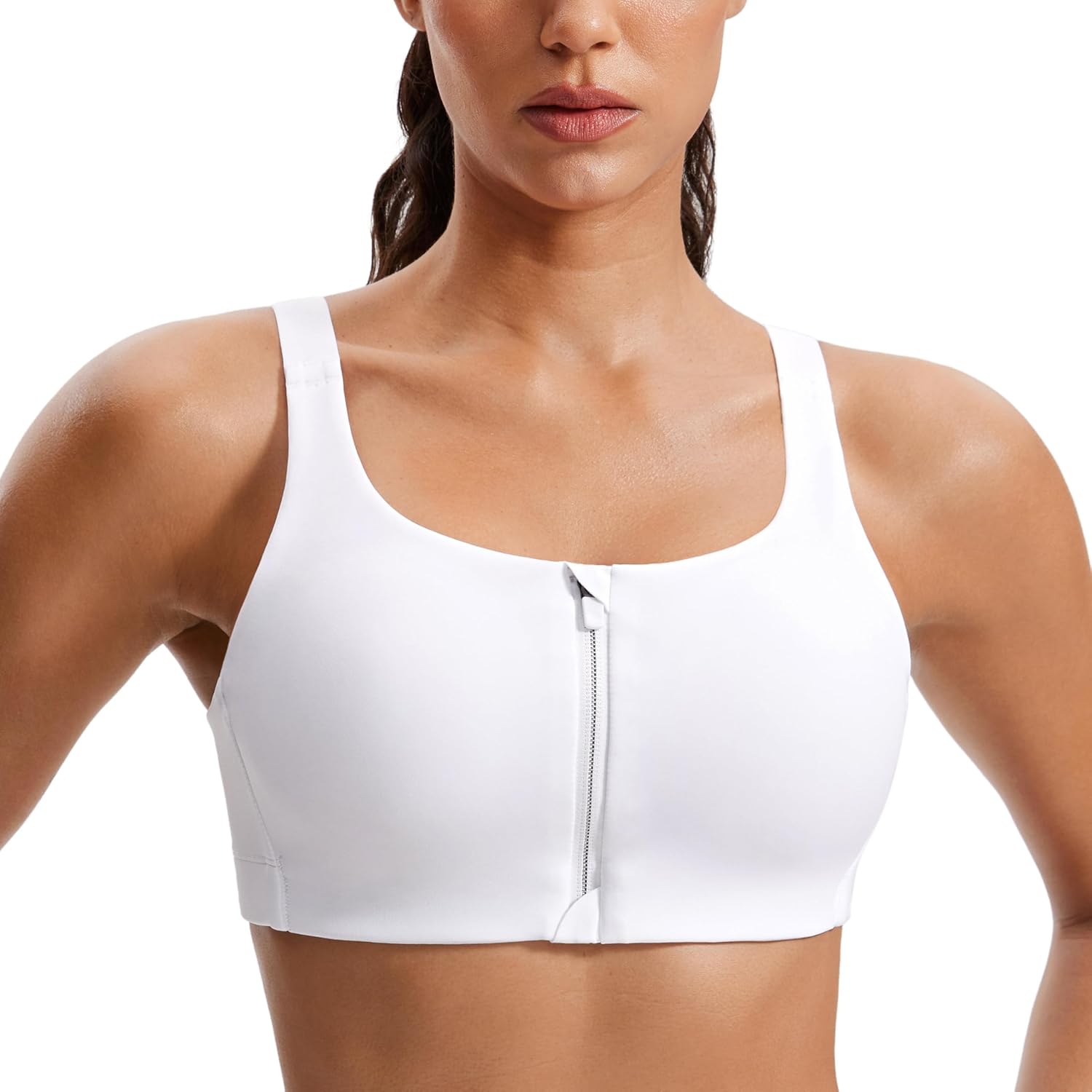 CRZ YOGA Womens Zip Front High Impact Sports Bra for Comfort