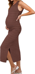 OUGES Women's 2025 Sleeveless Maternity Knit Midi Dress - Stretchy Fit