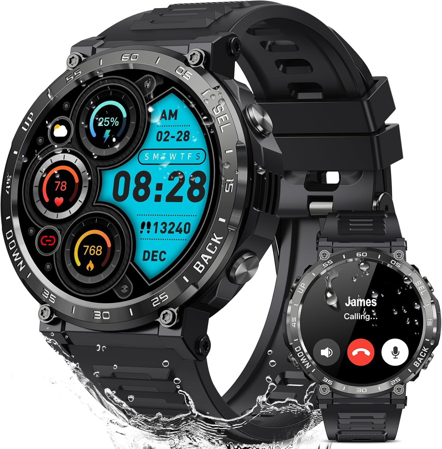 Smart Military Watch - Calls, Waterproof, Fitness Tracker