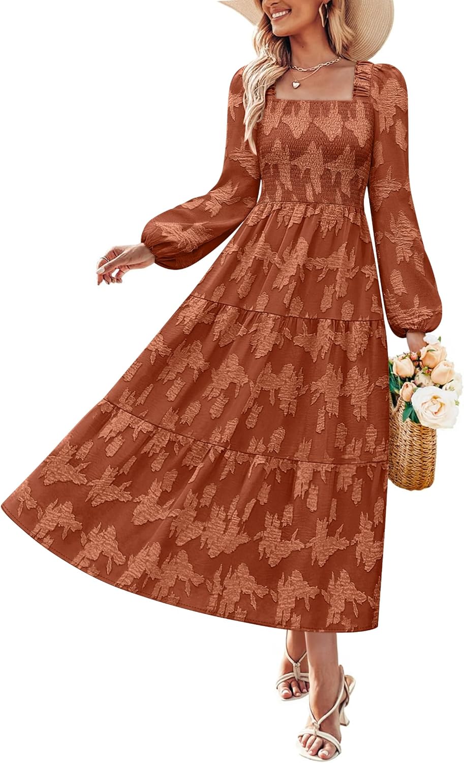 ZESICA Women's Floral Midi Dress for Fall Weddings and Vacations