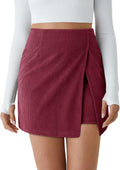 Corduroy Mini Skirt High Waisted Side Slit Skort - Casual Workwear