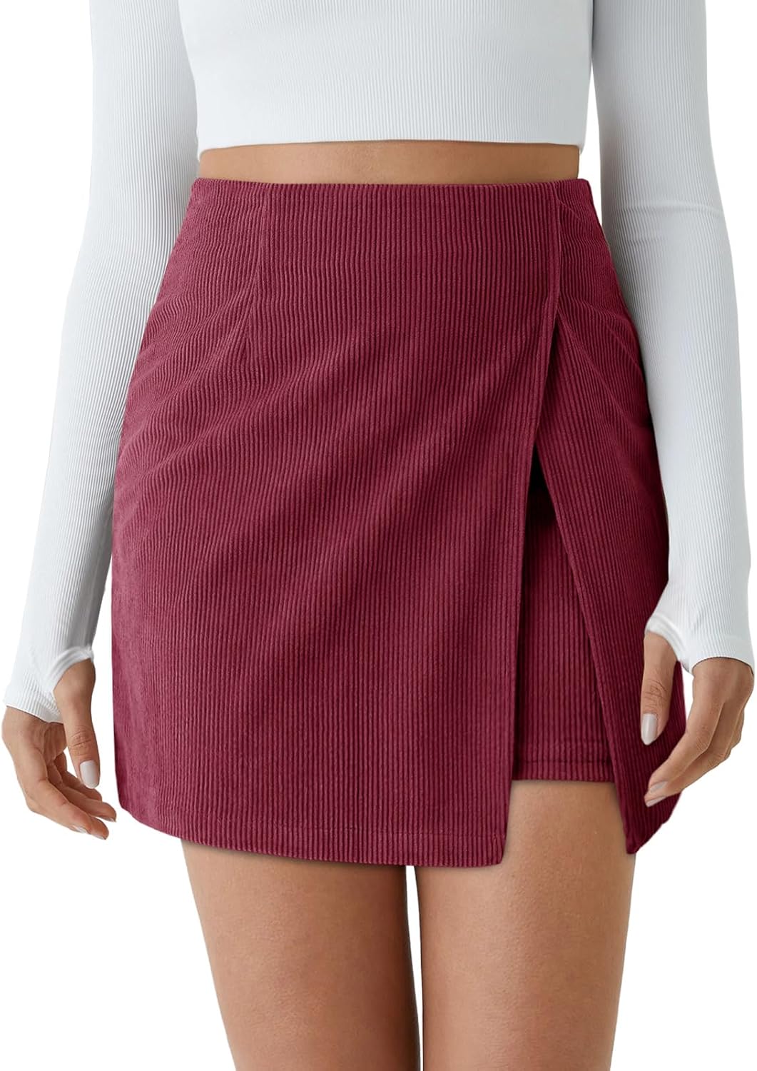 Cicy Bell Womens Corduroy Mini Skirt High Waisted A-line Style