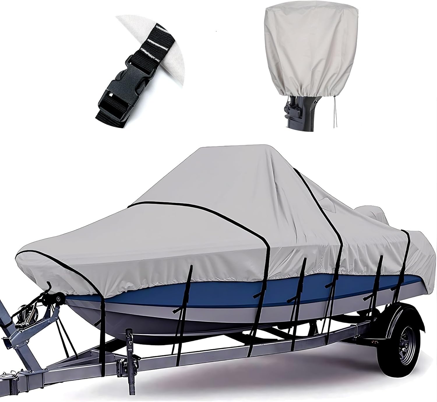 Tuszom 1200D Waterproof Center Console Boat Cover with Motor Cover