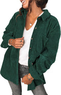 Corduroy Shirt Jacket Oversized Button Up V Neck Shacket - Layering