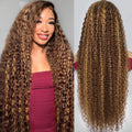 Ombre Highlight Deep Wave Lace Front Wig 30in - Natural Honey Blonde