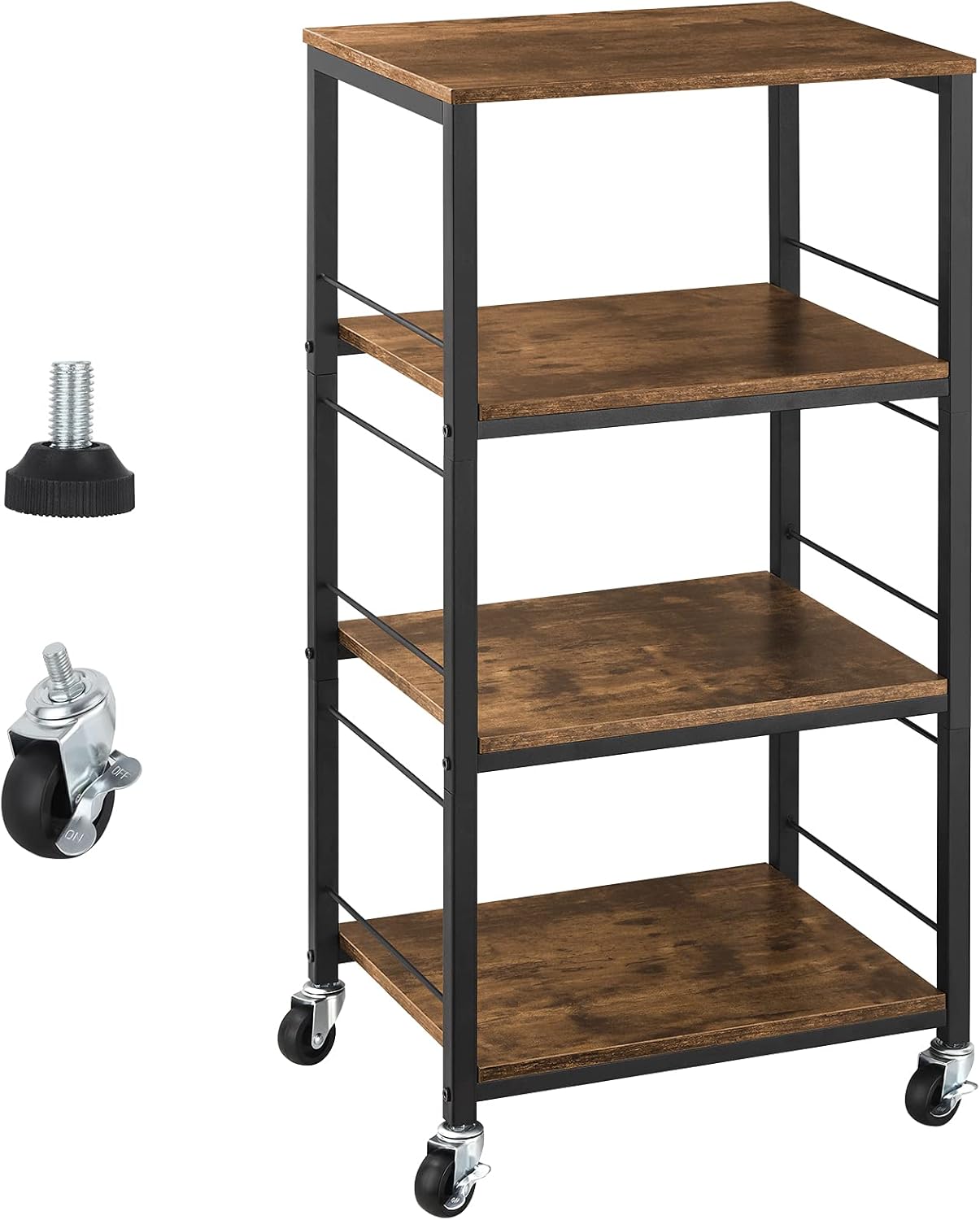 YBING 4-Tier Rolling Kitchen Cart - Industrial Brown