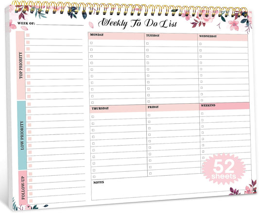 52-Week Undated Desk Planner - Organize Your Life with Whispering Petal Notepad