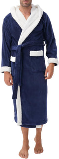 Mens Coral Fleece Hooded Robe - Plush Full-Length Lounger