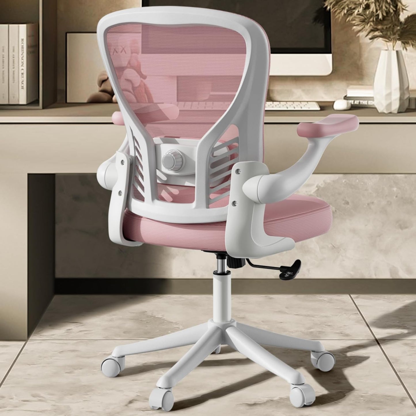 Ollega Pink Mesh Desk Chair: Comfy Lumbar Support