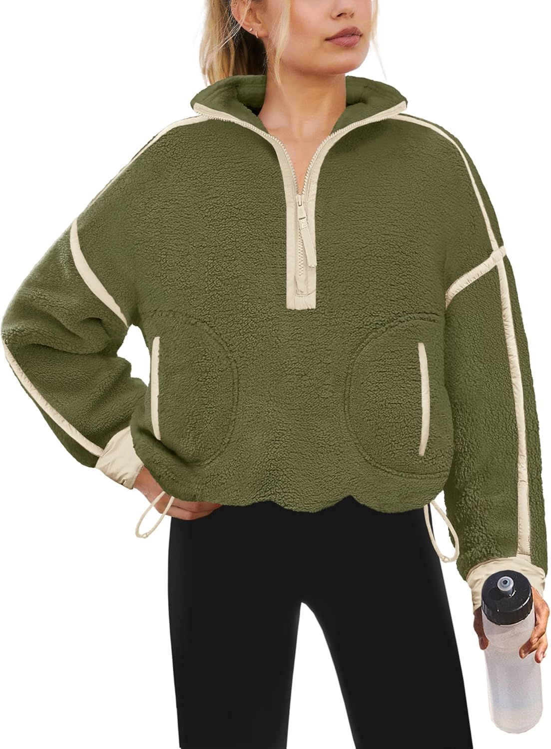 Yanekop Womens Quarter Zip Pullover Sherpa Fleece Jacket
