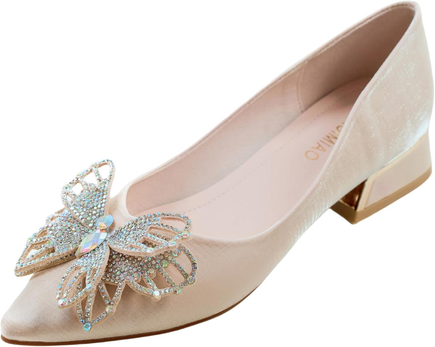 Comfortable Closed Toe Chunky Heels for Women with Rhinestones