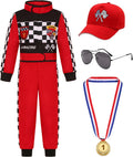Kids Race Car Driver Costume Set - Racer Jumpsuit with Hat & Medal