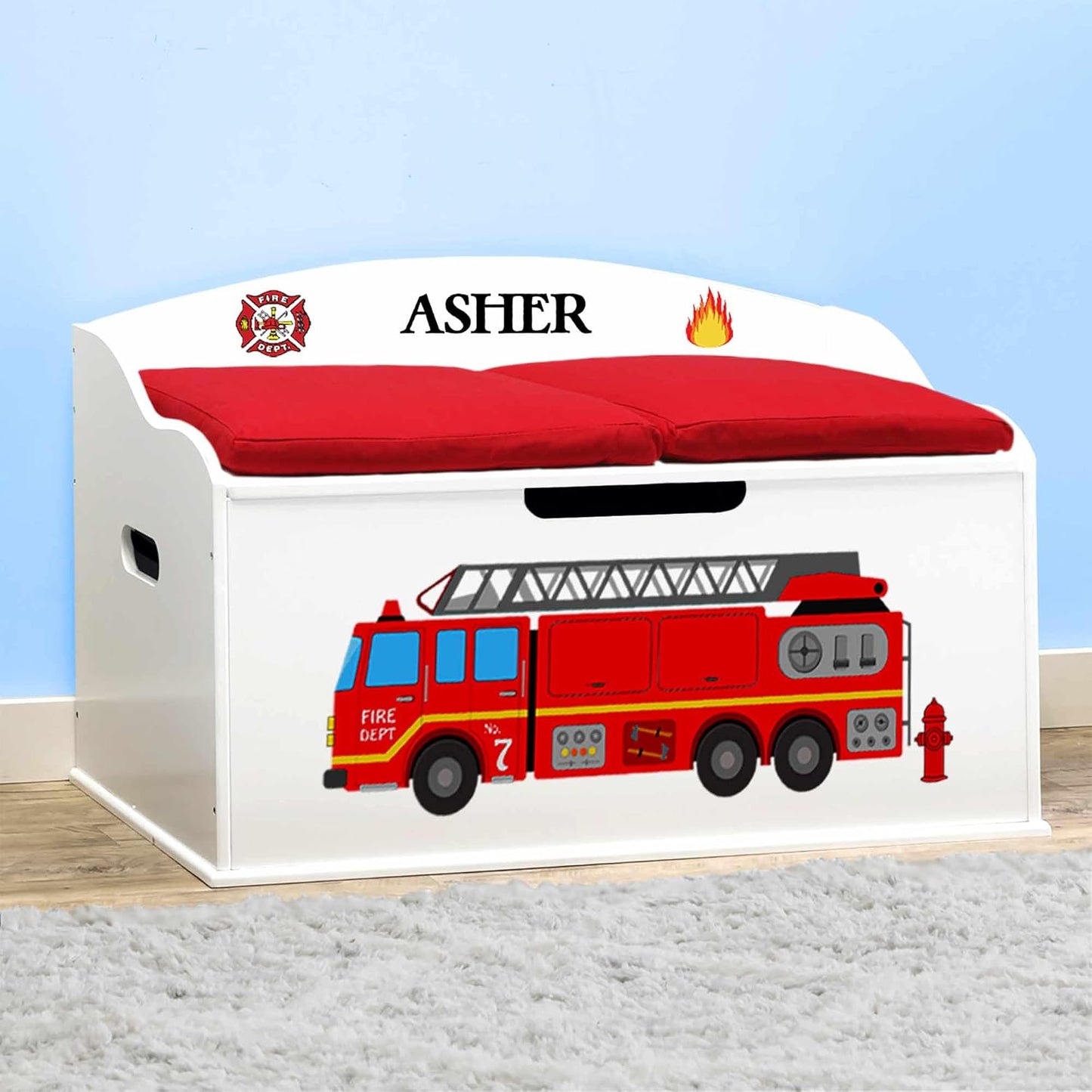 Personalized Creative Wonders Toy Box for Kids - Firetruck Design