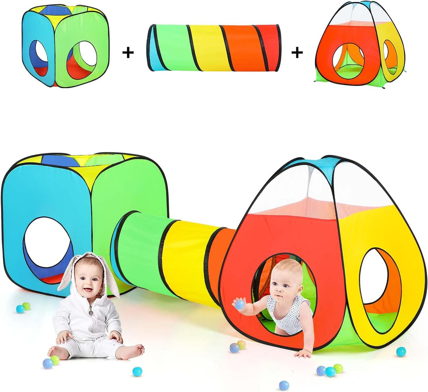 Colorful 3pc Kids Play Tent Set - Indoor & Outdoor Fun!