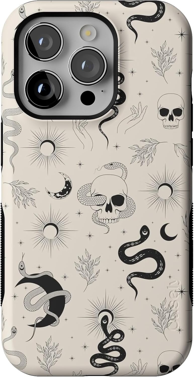 Bold Protective iPhone 14 Pro Case with Snakes & Skulls Design