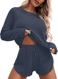 Ekouaer Womens Waffle Knit Pajama Set - Soft Lounge Top & Shorts Shoes