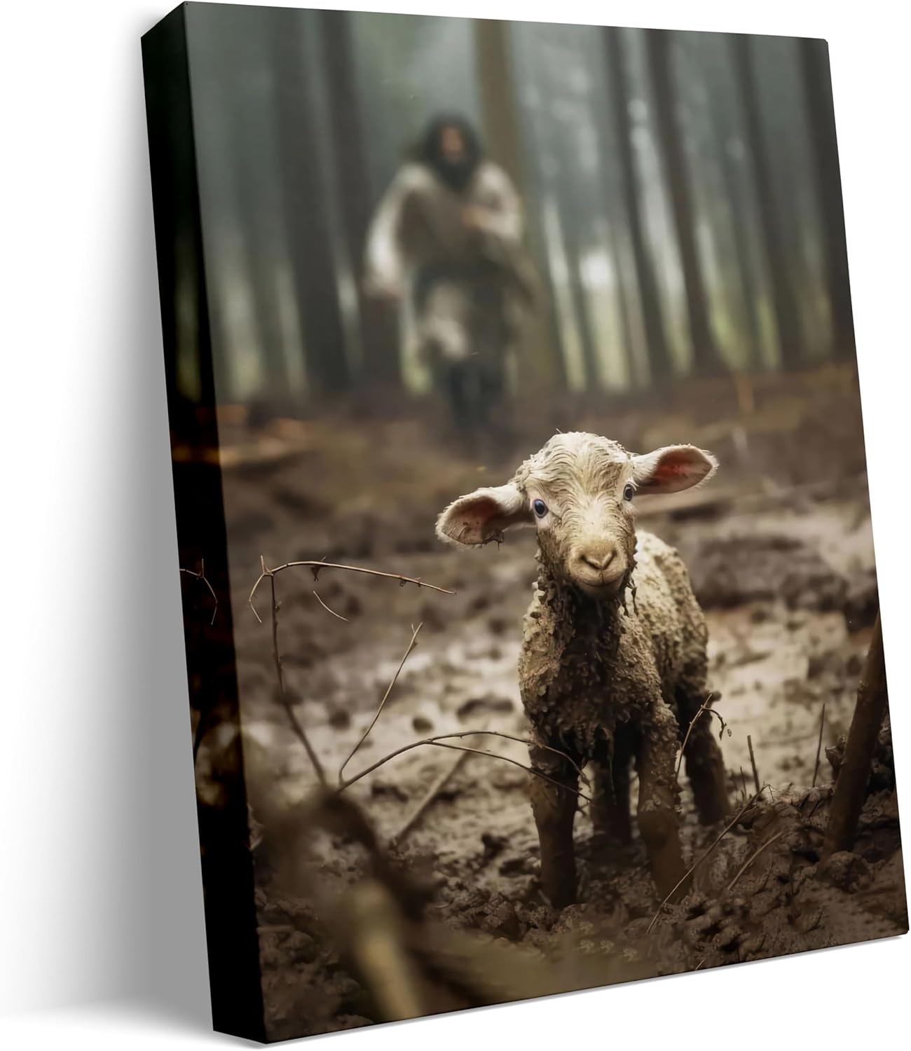Christian Wall Art Jesus Chasing Lost Lamb Canvas Print Decor