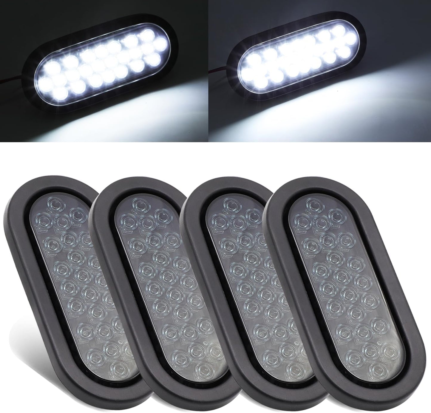 6 Inch Smoked Lens White 24 LED Oval Tail Lights for Trucks