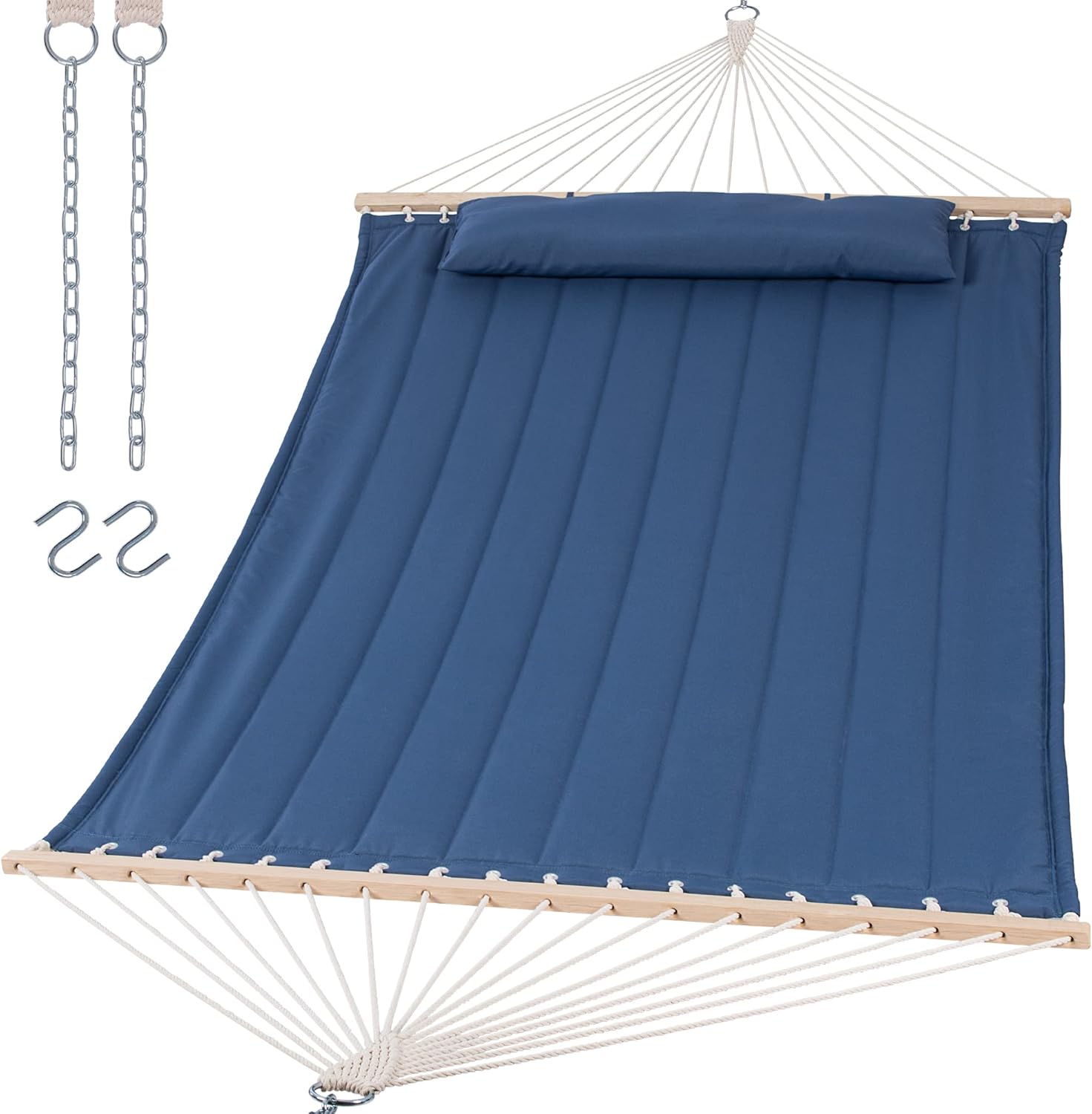 Double Outdoor Hammock with Hardwood Spreader Bar for Comfort