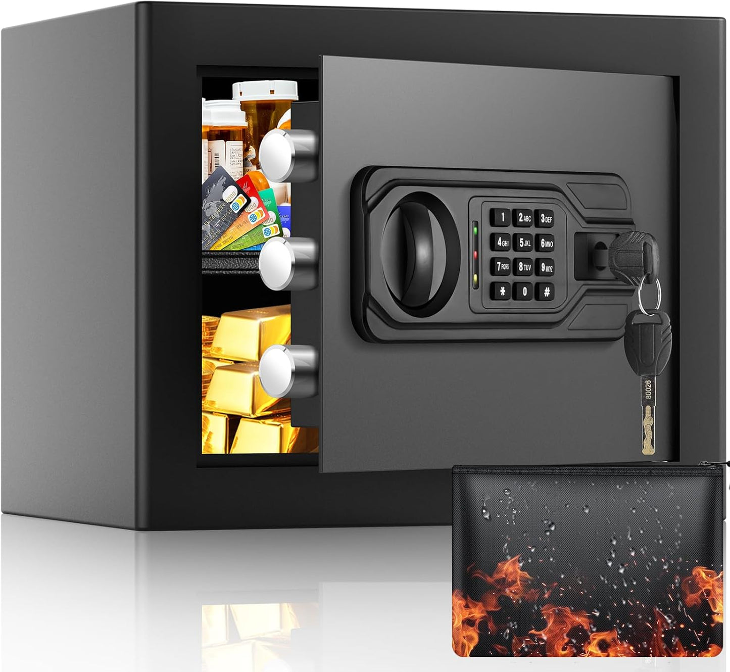 1.2 Cu Ft Home Safe with Fireproof Waterproof Bag for Valuables