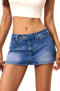 Low Rise Denim Mini Skirt with Built-In Shorts - Y2k Micro Skort even