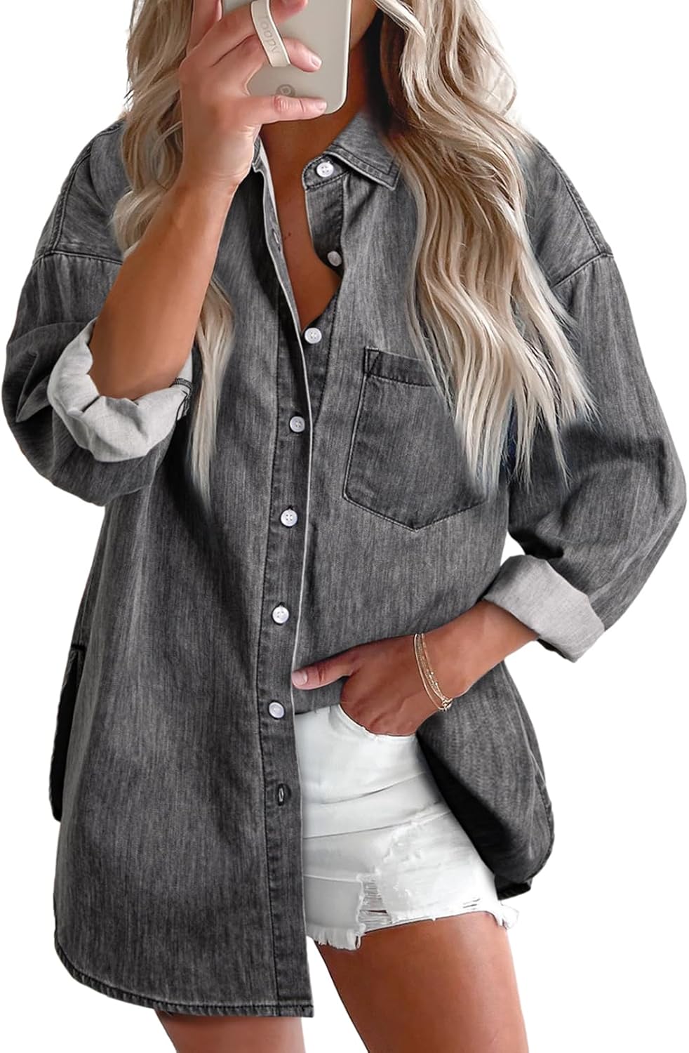 Astylish Women Denim Shirts Button Down Blouse for Casual Style