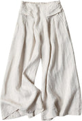Hooever Women's Cotton Linen Culottes Pants - Wide Leg Capri Trousers
