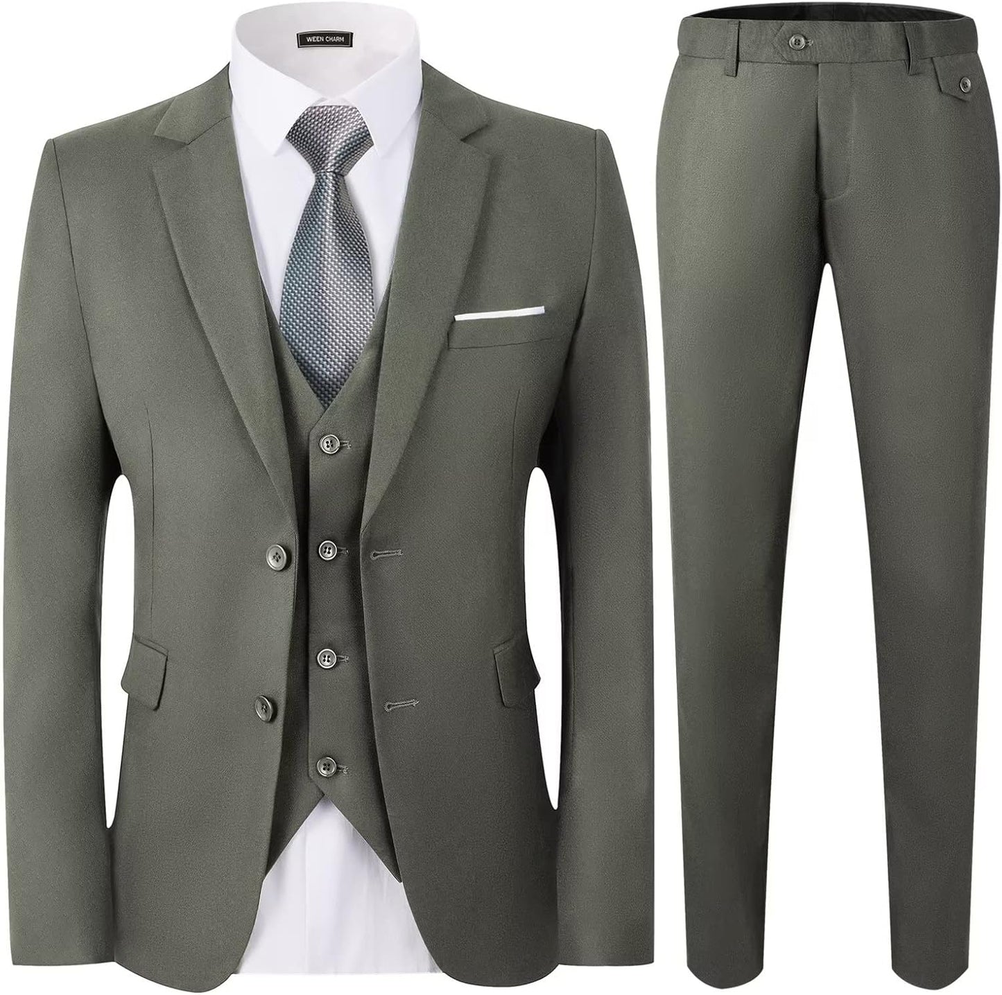 WEEN CHARM Men's Slim Fit 3-Piece Suit Set for Any Occasion