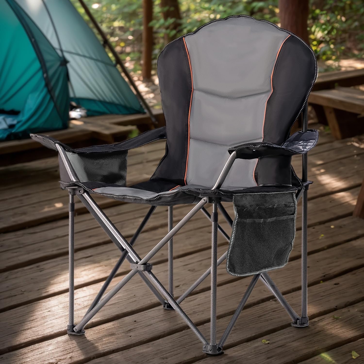 Oversized Folding Camping Chair with Cooler Bag & Cup Holder