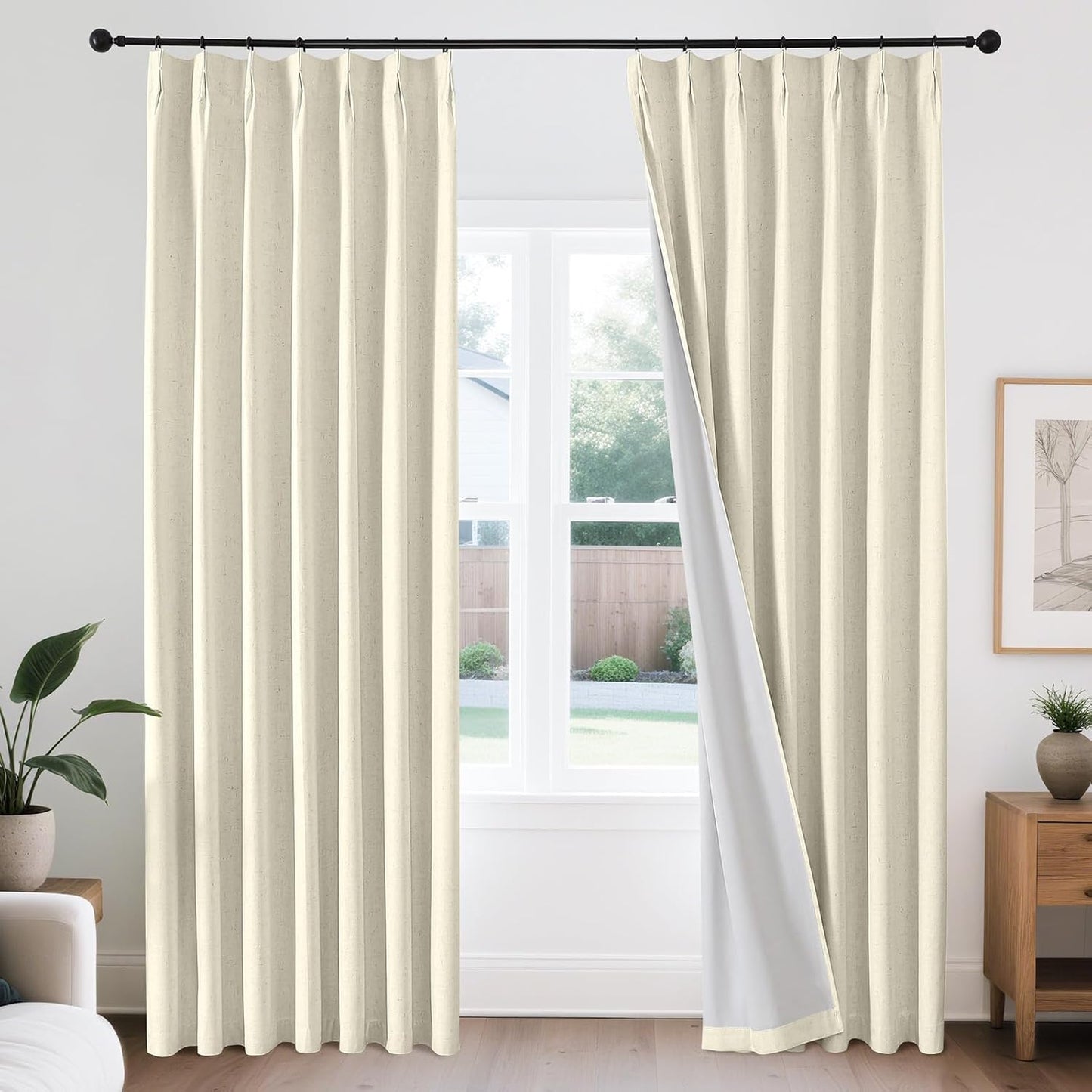 Joydeco Pinch Pleated Linen Curtains for Bedroom 100% Blackout